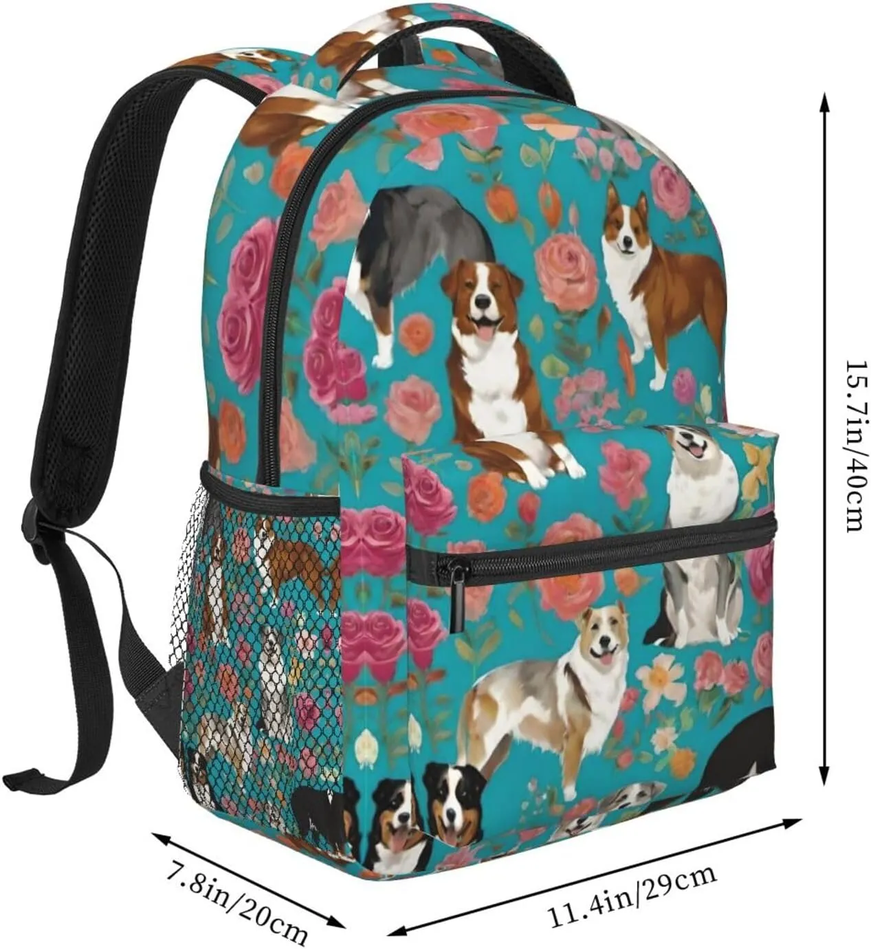 Lightweight Backpack for Gym Travel Bicycle - Big Capacity Multipurpose Anti-Theft Carry On Bag, Australian Shepherd Dogs Flowers Art Travel Hiking Bag & Day Pack