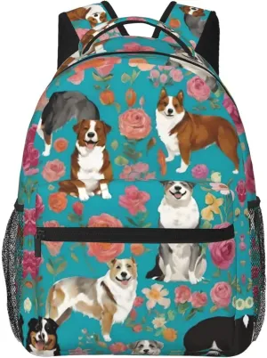 Lightweight Backpack for Gym Travel Bicycle - Big Capacity Multipurpose Anti-Theft Carry On Bag, Australian Shepherd Dogs Flowers Art Travel Hiking Bag & Day Pack
