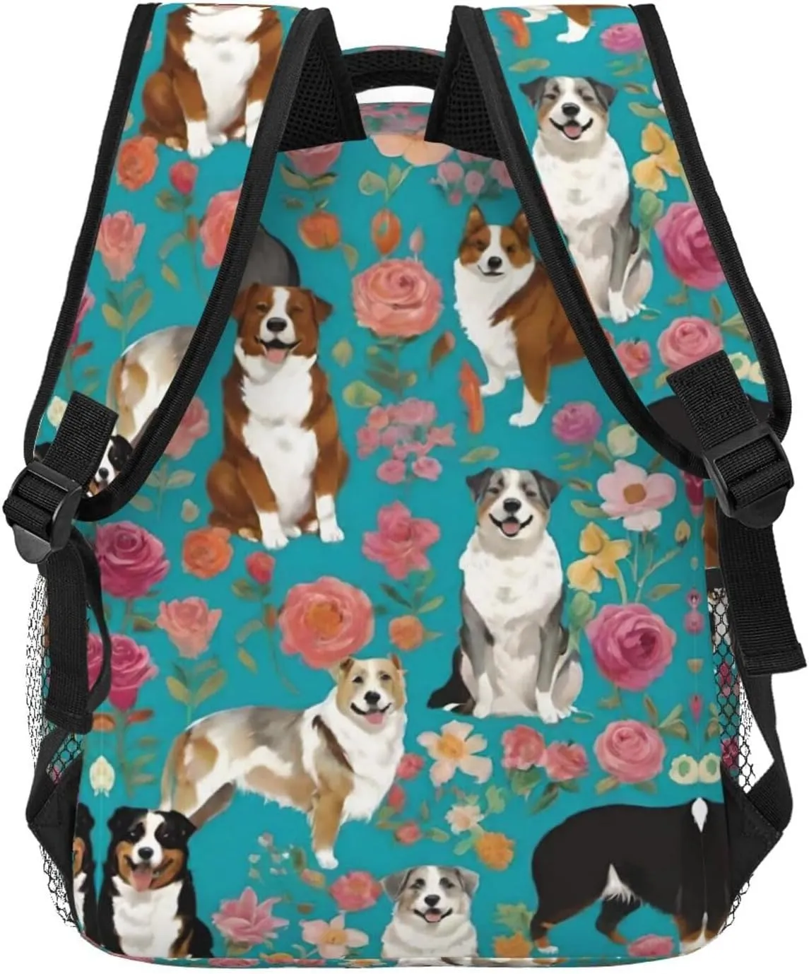 Lightweight Backpack for Gym Travel Bicycle - Big Capacity Multipurpose Anti-Theft Carry On Bag, Australian Shepherd Dogs Flowers Art Travel Hiking Bag & Day Pack