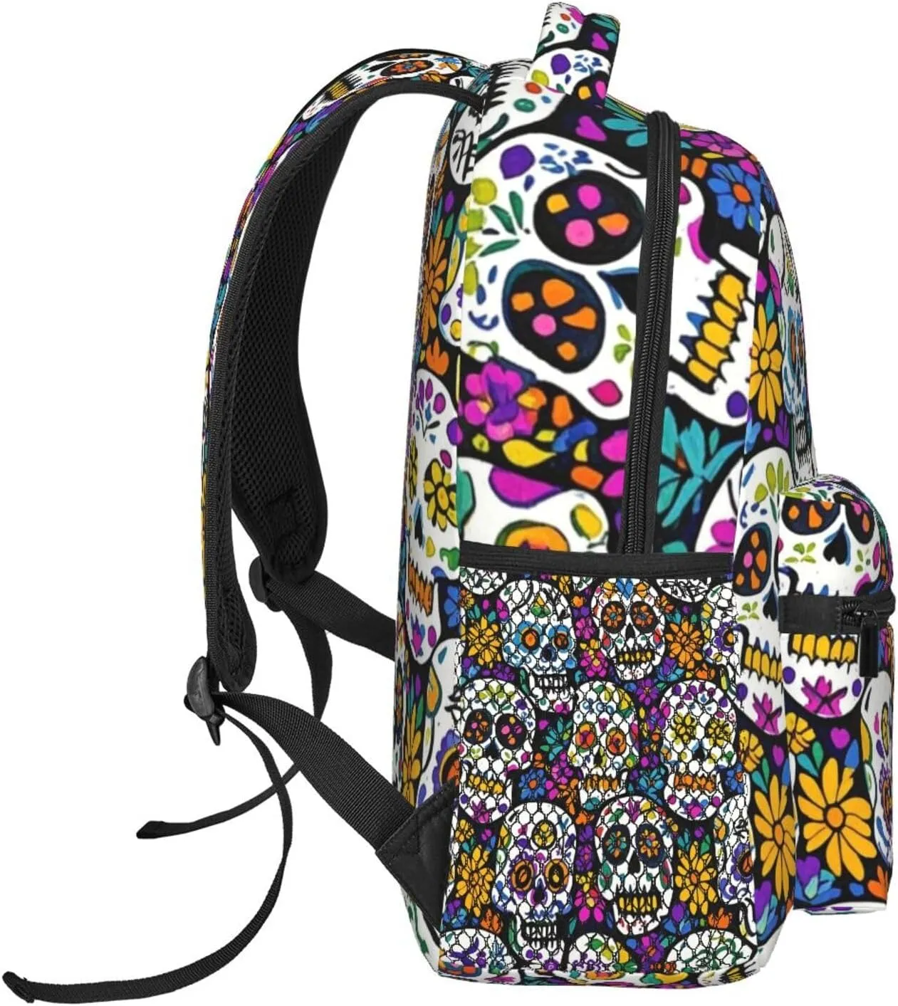 Lightweight Backpack for Gym Travel Bicycle - Big Capacity Multipurpose Anti-Theft Carry On Bag, Day Of The Dead Mexican Skull Floral Art Travel Hiking Bag & Day Pack