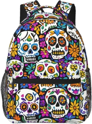Lightweight Backpack for Gym Travel Bicycle - Big Capacity Multipurpose Anti-Theft Carry On Bag, Day Of The Dead Mexican Skull Floral Art Travel Hiking Bag & Day Pack
