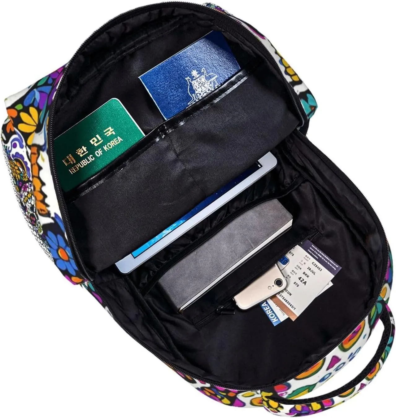 Lightweight Backpack for Gym Travel Bicycle - Big Capacity Multipurpose Anti-Theft Carry On Bag, Day Of The Dead Mexican Skull Floral Art Travel Hiking Bag & Day Pack