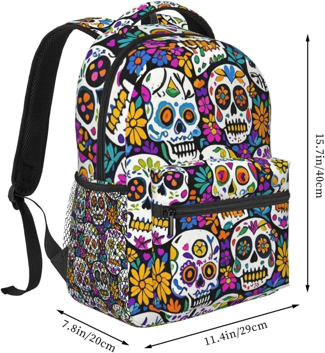 Lightweight Backpack for Gym Travel Bicycle - Big Capacity Multipurpose Anti-Theft Carry On Bag, Day Of The Dead Mexican Skull Floral Art Travel Hiking Bag & Day Pack
