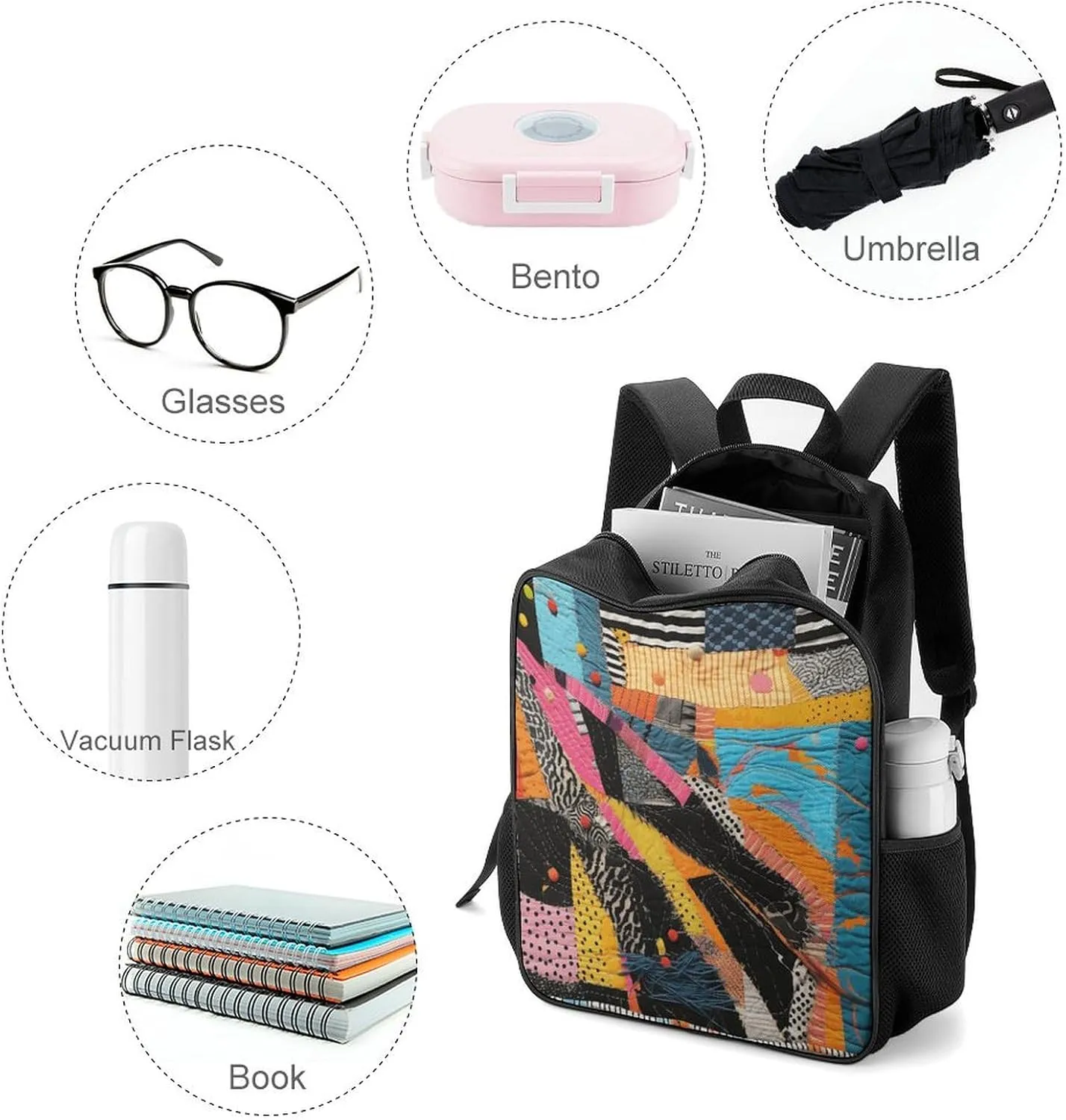 Lightweight Backpacks Cute Travel Bag Durable A Colorful Quilt Printing Small Travel Backpack For Women & Men