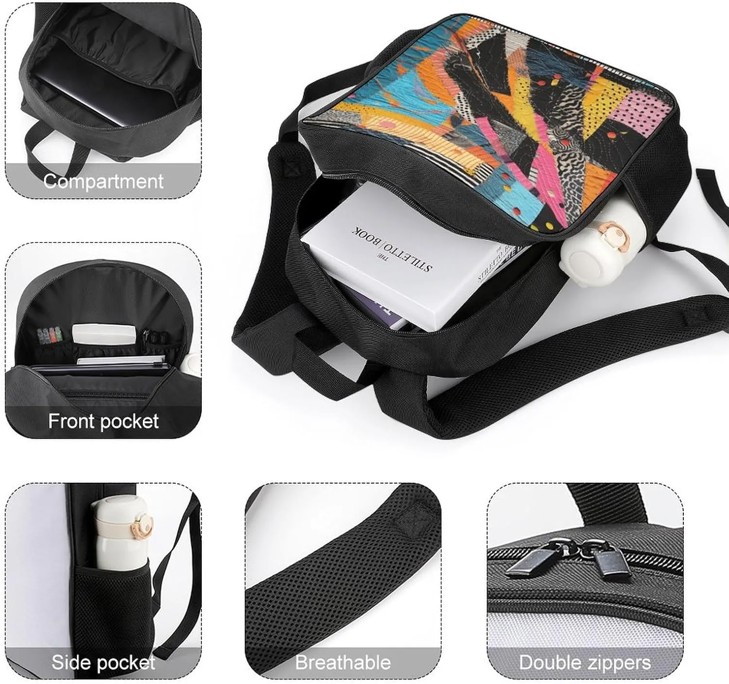 Lightweight Backpacks Cute Travel Bag Durable A Colorful Quilt Printing Small Travel Backpack For Women & Men