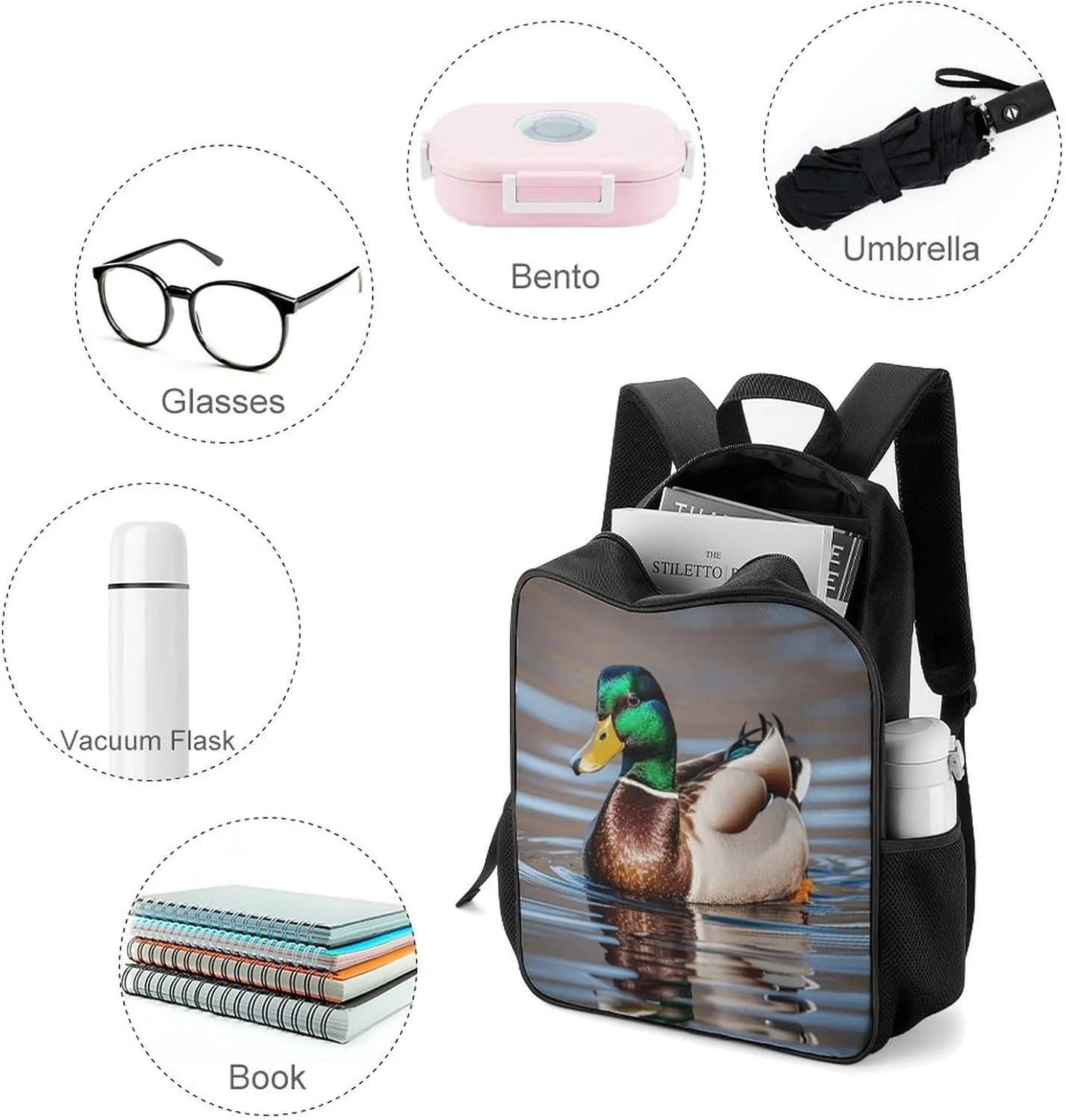 Lightweight Backpacks Cute Travel Bag Durable Anas Platyrhynchos Printing Small Travel Backpack For Women & Men