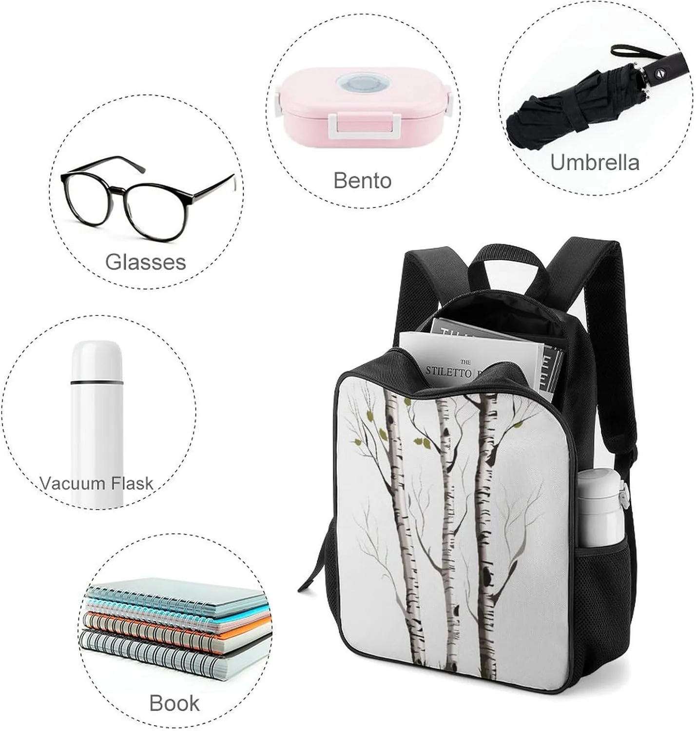 Lightweight Backpacks Cute Travel Bag Durable Birch Tree Printing Small Travel Backpack For Women & Men