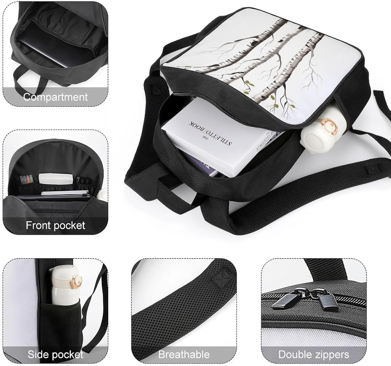 Lightweight Backpacks Cute Travel Bag Durable Birch Tree Printing Small Travel Backpack For Women & Men