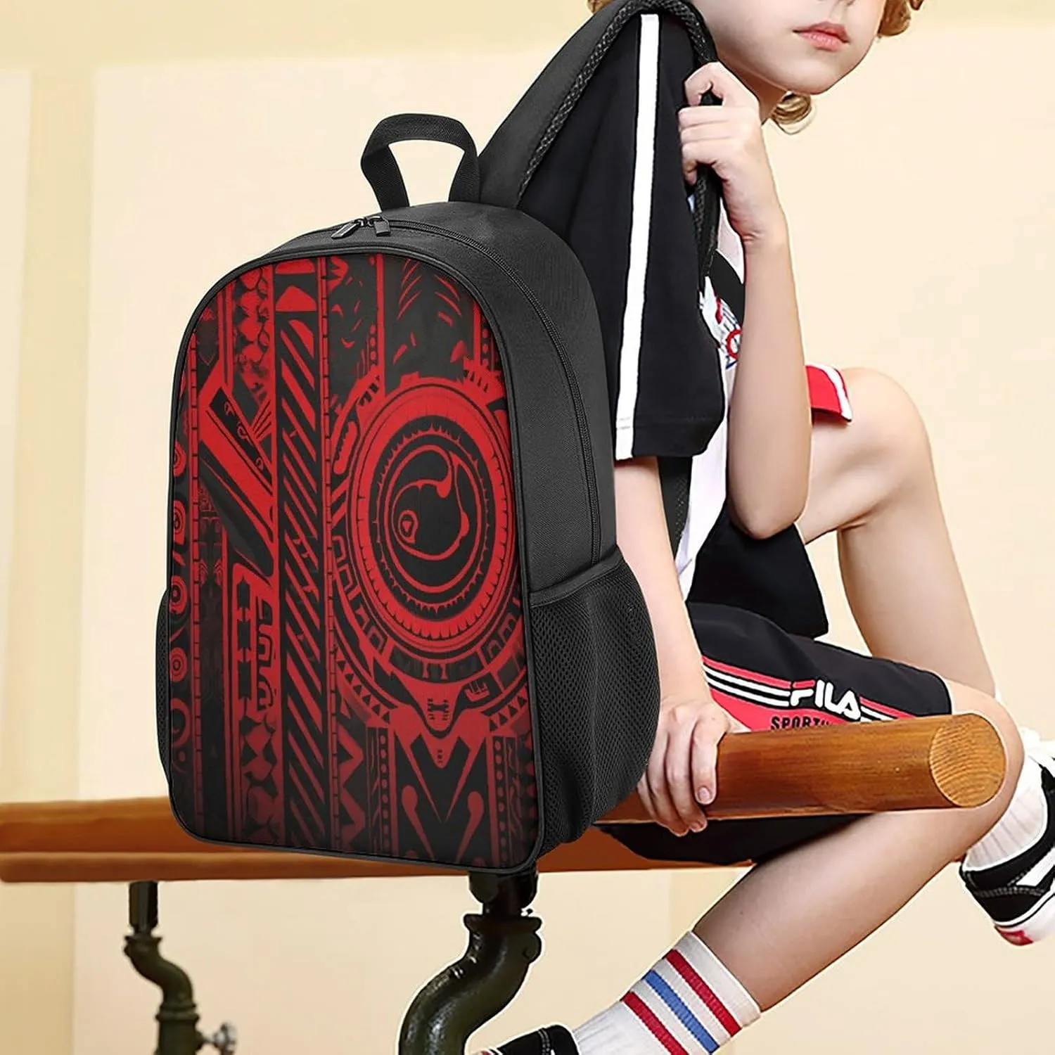 Lightweight Backpacks Cute Travel Bag Durable Black And Red Printing Small Travel Backpack For Women & Men