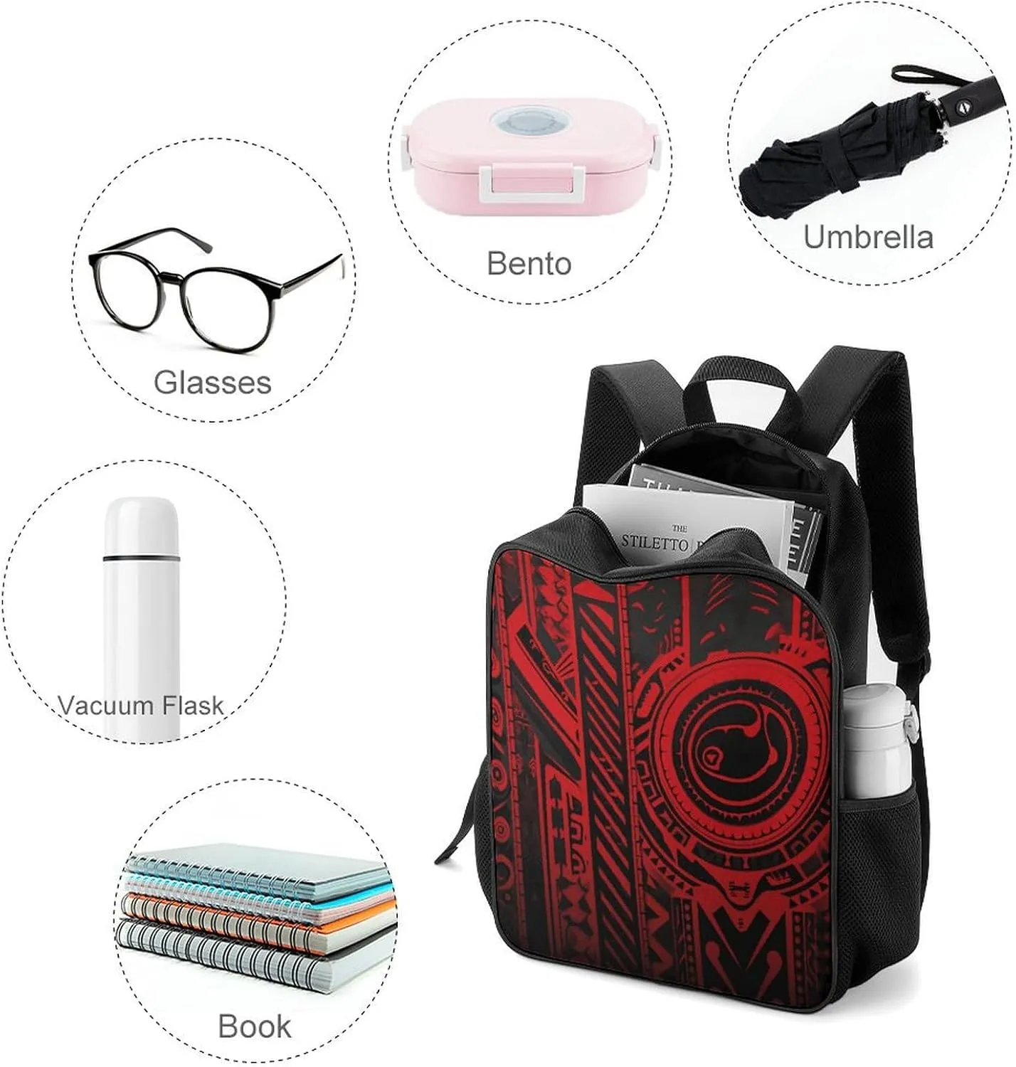 Lightweight Backpacks Cute Travel Bag Durable Black And Red Printing Small Travel Backpack For Women & Men