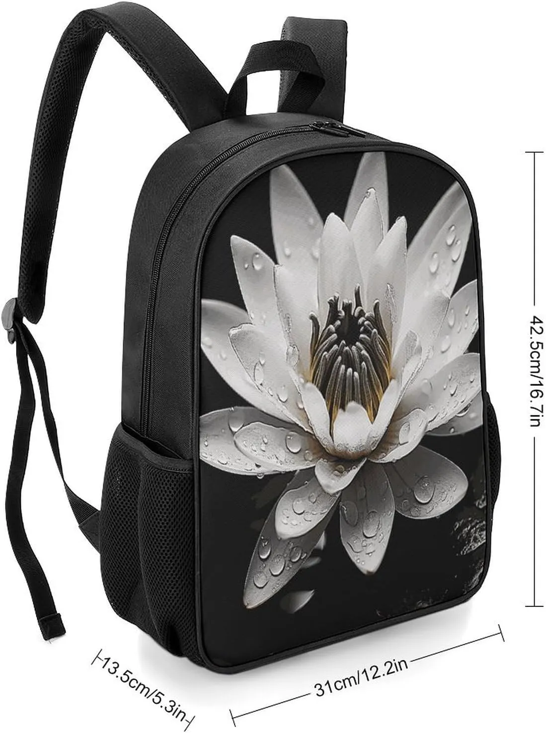 Lightweight Backpacks Cute Travel Bag Durable Black And White Water Lily Printing Small Travel Backpack For Women & Men