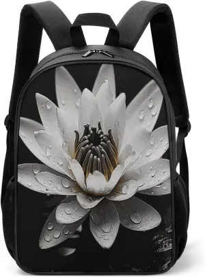 Lightweight Backpacks Cute Travel Bag Durable Black And White Water Lily Printing Small Travel Backpack For Women & Men