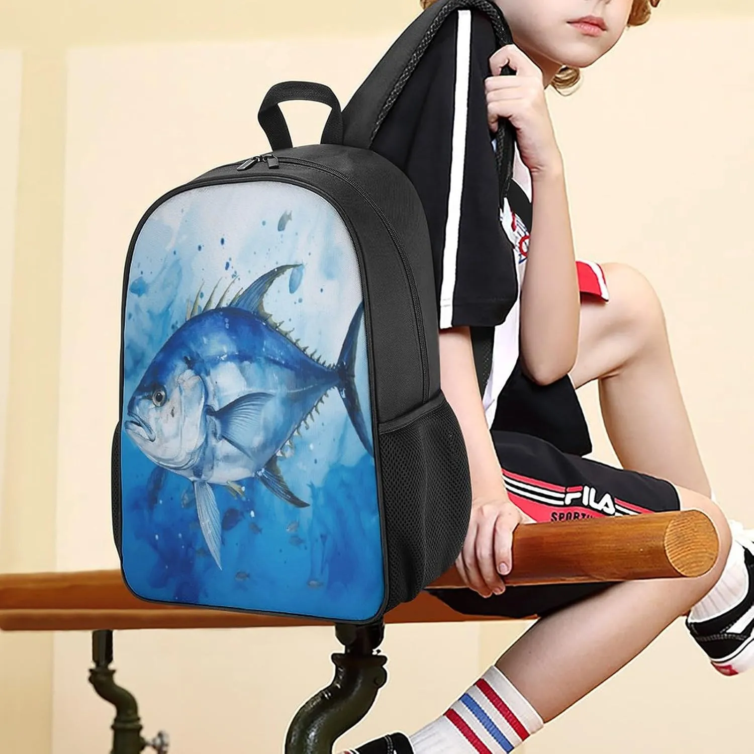 Lightweight Backpacks Cute Travel Bag Durable Blue Fish Printing Small Travel Backpack For Women & Men