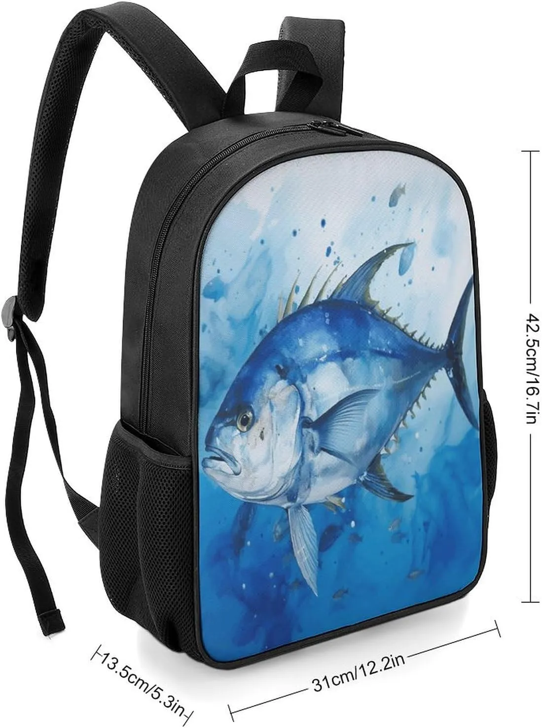Lightweight Backpacks Cute Travel Bag Durable Blue Fish Printing Small Travel Backpack For Women & Men