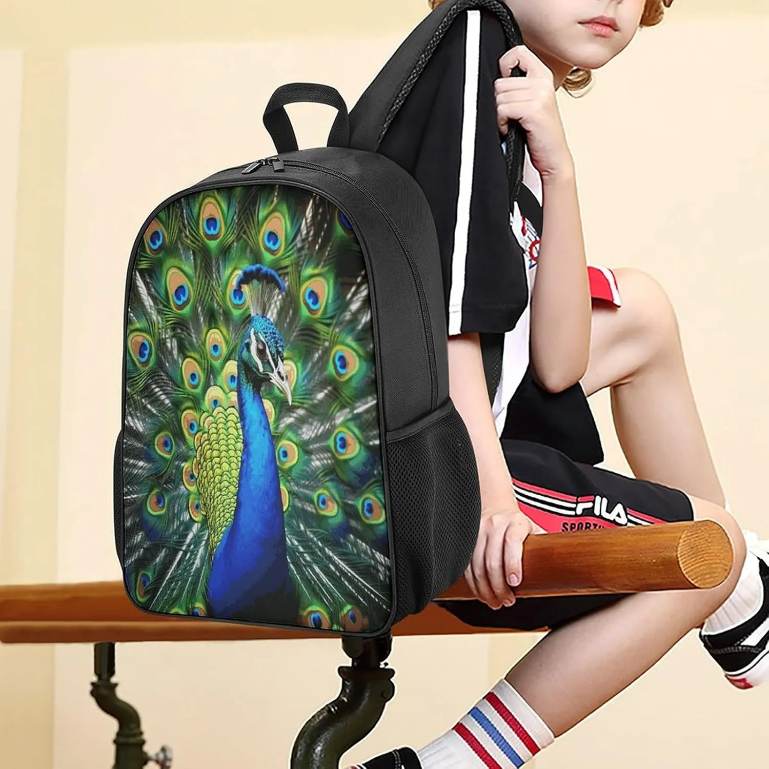Lightweight Backpacks Cute Travel Bag Durable Blue Peacock Printing Small Travel Backpack For Women & Men