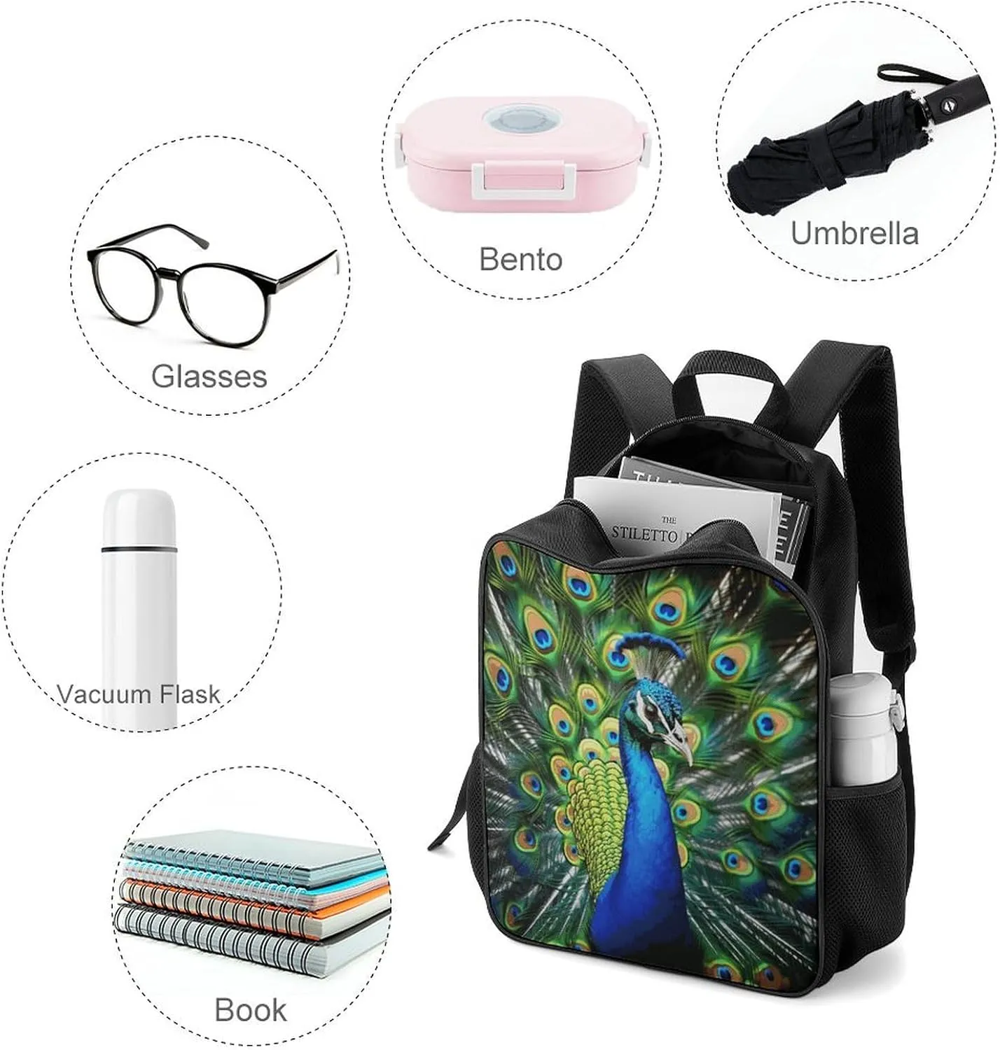 Lightweight Backpacks Cute Travel Bag Durable Blue Peacock Printing Small Travel Backpack For Women & Men