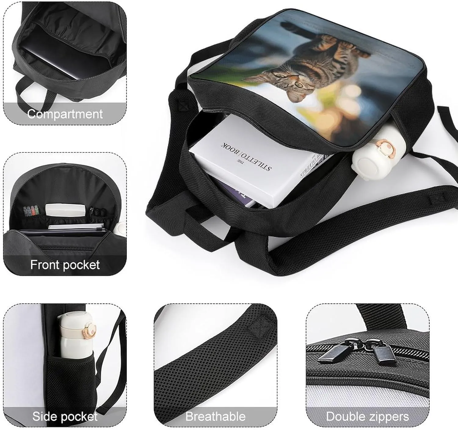 Lightweight Backpacks Cute Travel Bag Durable Brown Tabby Kitten Printing Small Travel Backpack For Women & Men