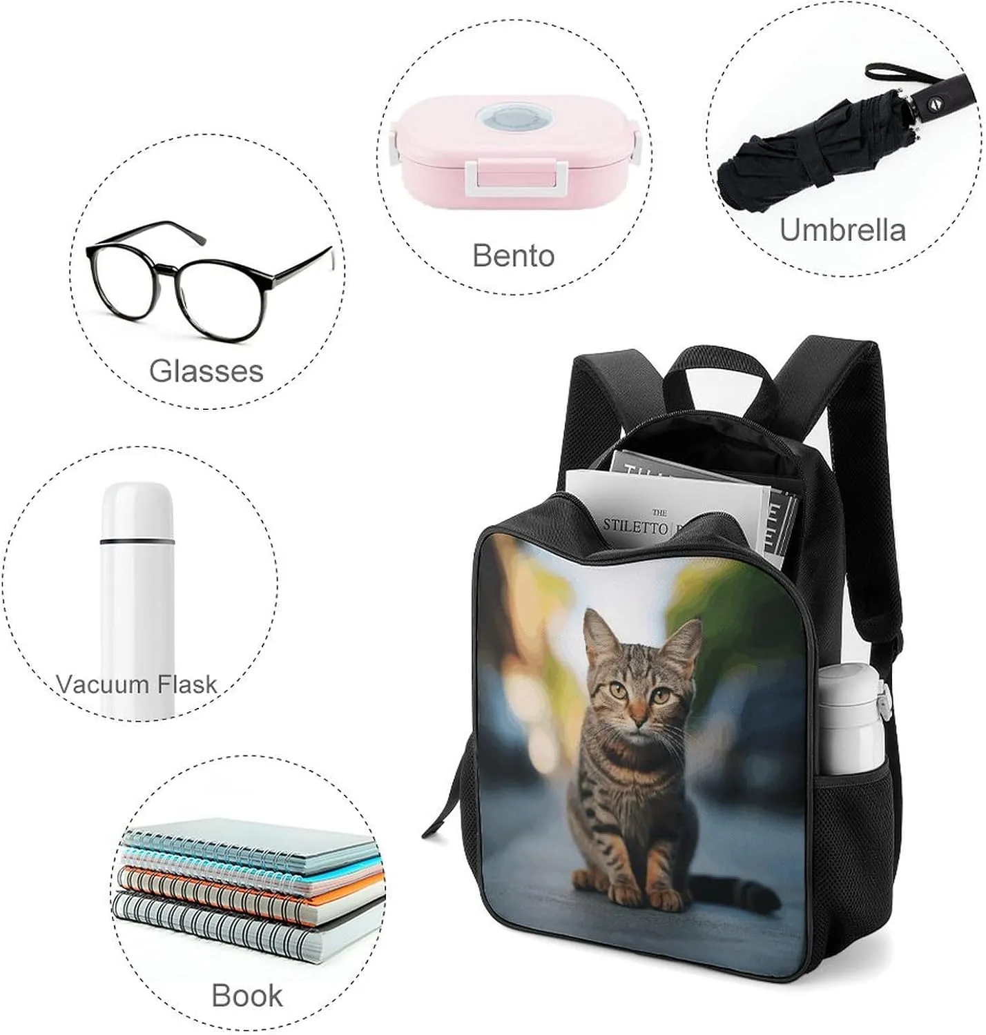 Lightweight Backpacks Cute Travel Bag Durable Brown Tabby Kitten Printing Small Travel Backpack For Women & Men