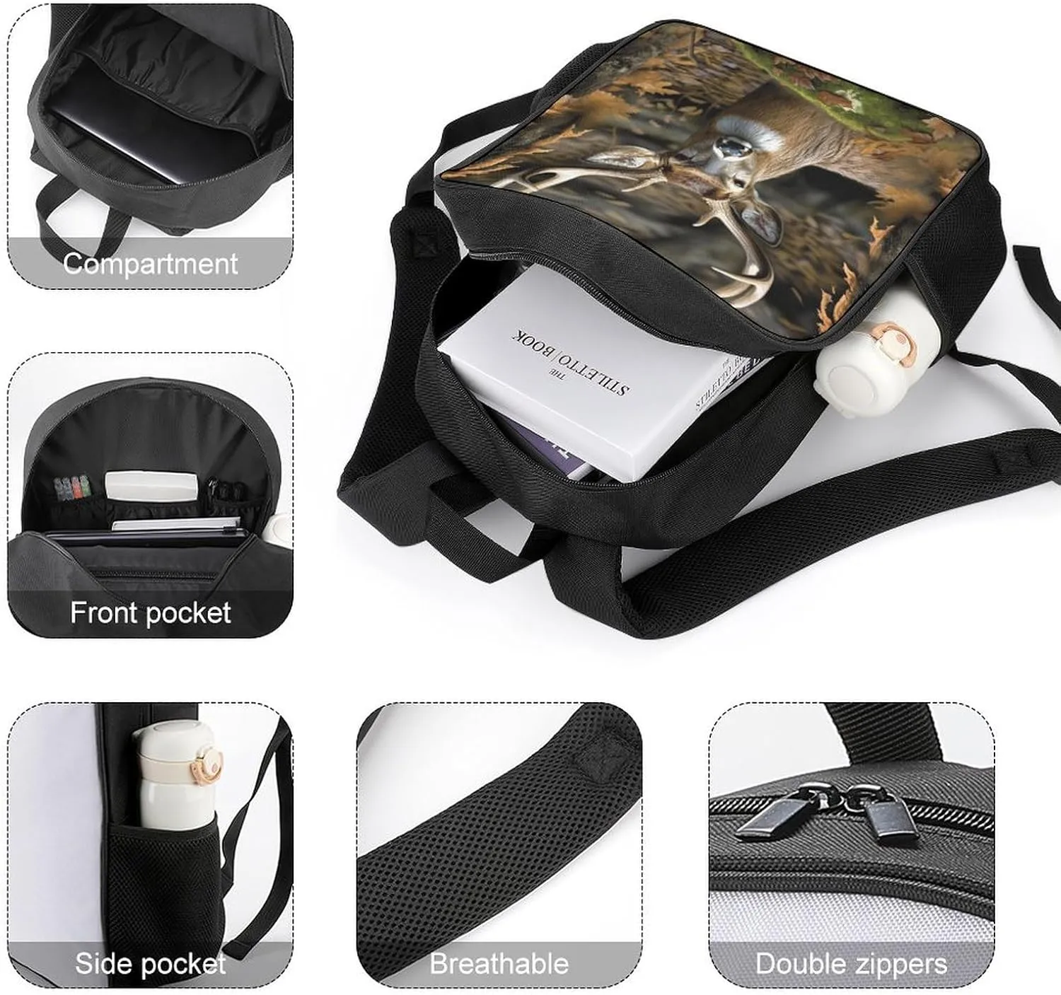 Lightweight Backpacks Cute Travel Bag Durable Camouflage Deer Printing Small Travel Backpack For Women & Men