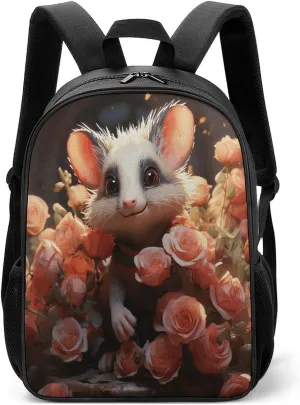 Lightweight Backpacks Cute Travel Bag Durable Cartoon Opossum And Roses Printing Small Travel Backpack For Women & Men