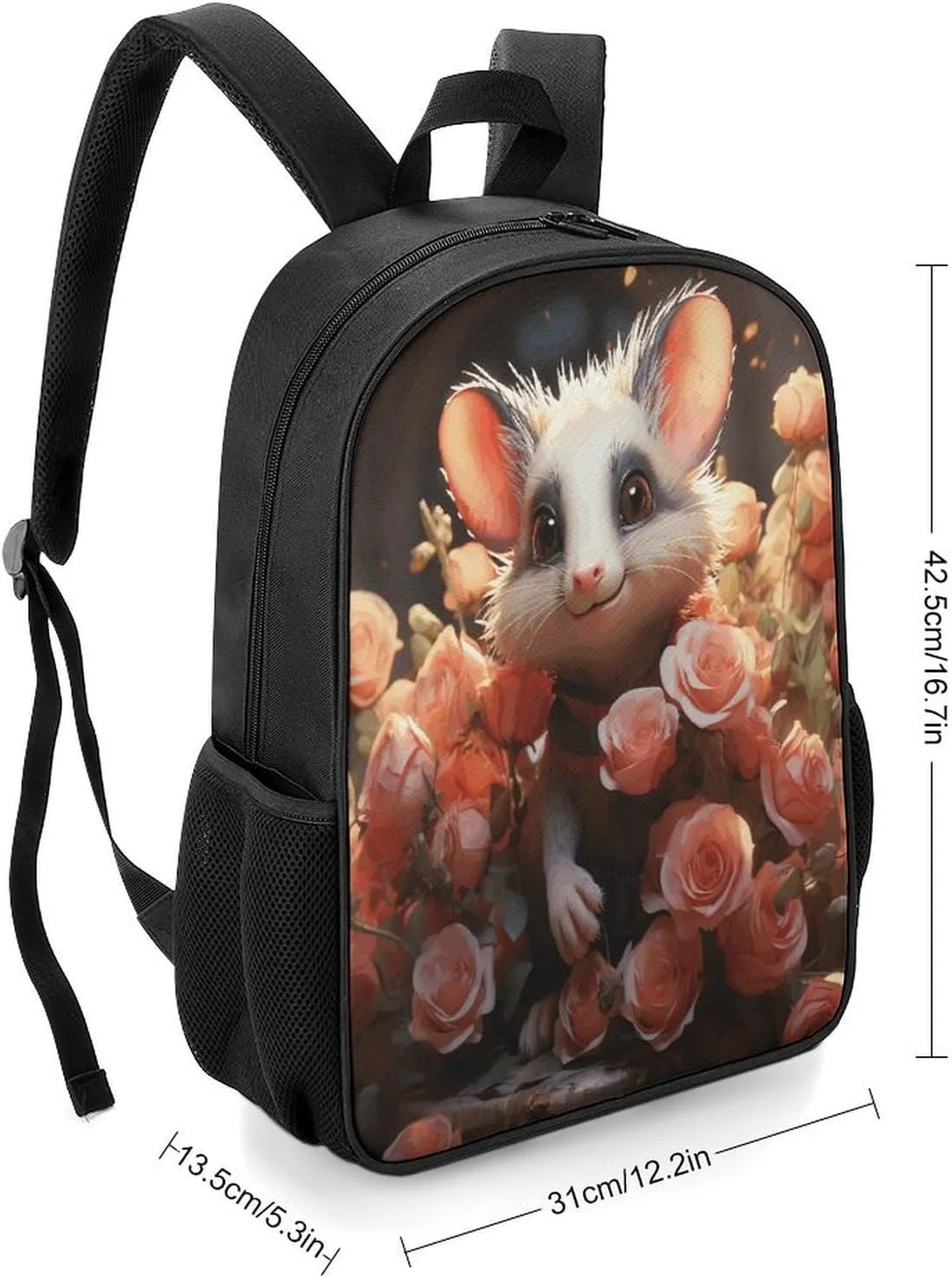 Lightweight Backpacks Cute Travel Bag Durable Cartoon Opossum And Roses Printing Small Travel Backpack For Women & Men