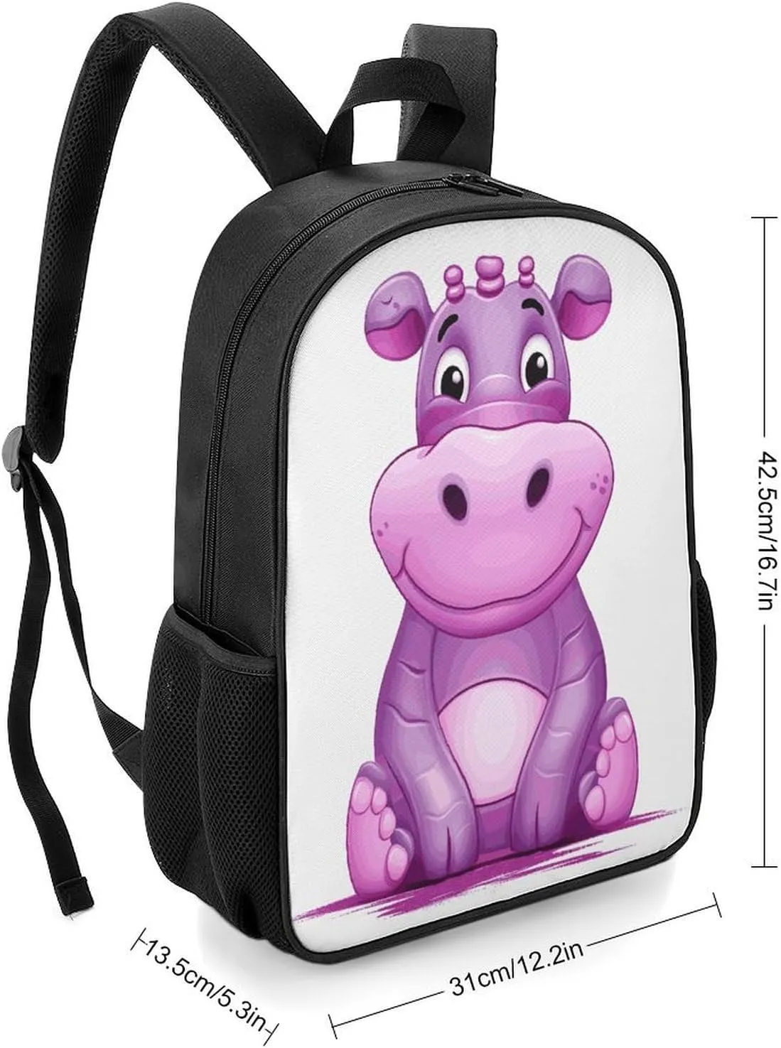 Lightweight Backpacks Cute Travel Bag Durable Cartoon Purple Hippo Printing Small Travel Backpack For Women & Men