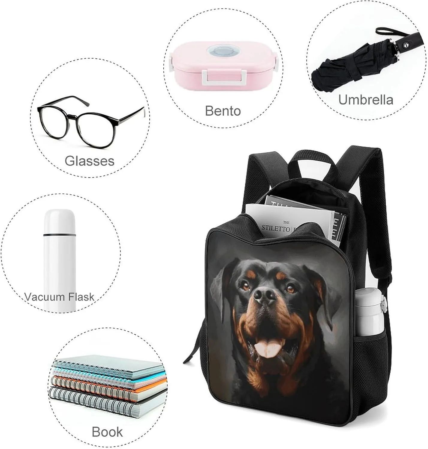 Lightweight Backpacks Cute Travel Bag Durable Cool Rottweiler Dog Art Printing Small Travel Backpack For Women & Men
