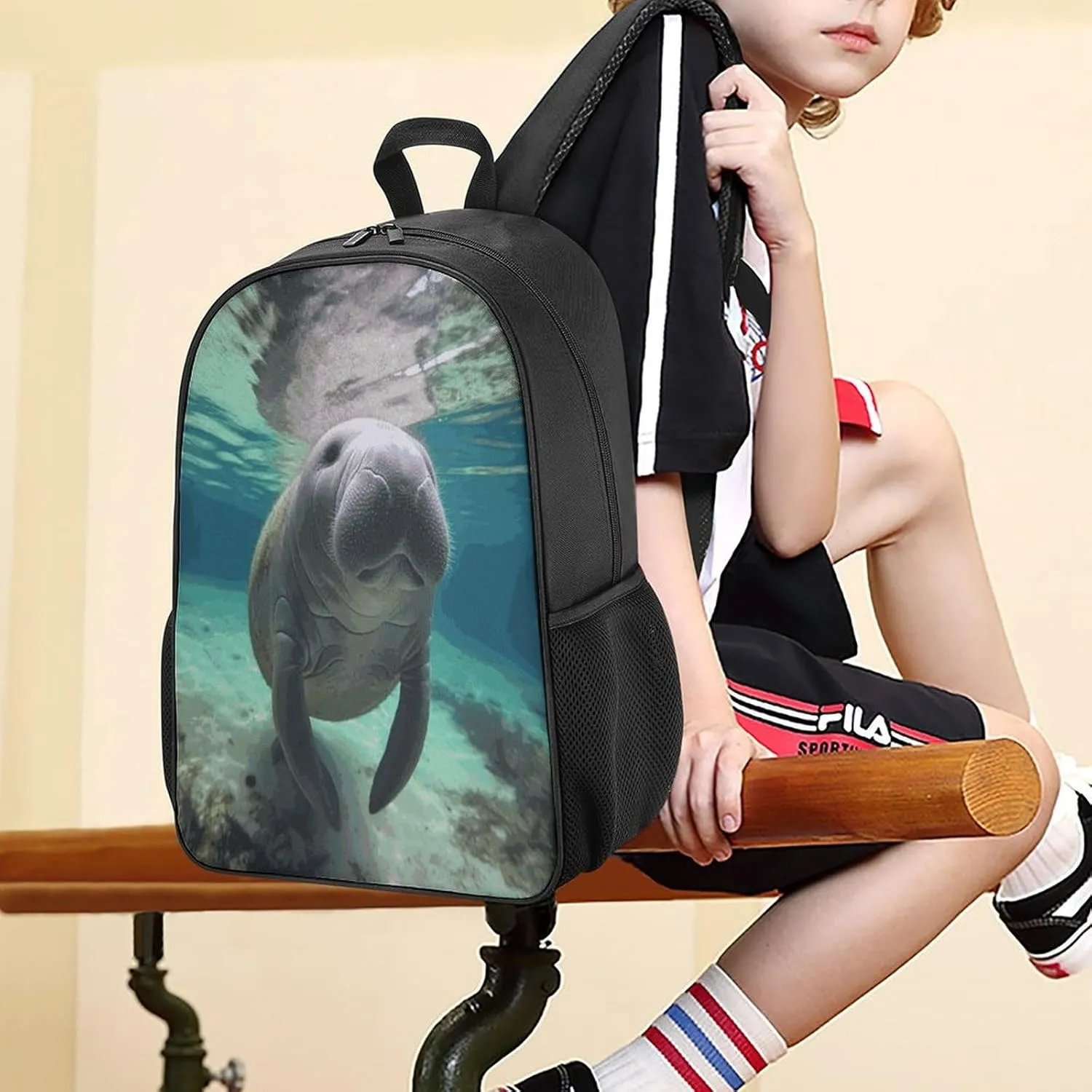 Lightweight Backpacks Cute Travel Bag Durable Cute Sea Animal Manatee Printing Small Travel Backpack For Women & Men