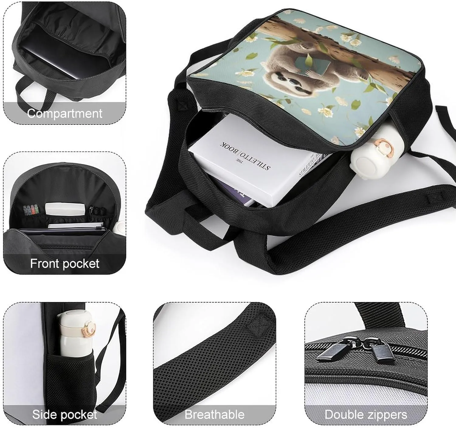 Lightweight Backpacks Cute Travel Bag Durable Cute Sloths Printing Small Travel Backpack For Women & Men