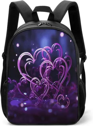 Lightweight Backpacks Cute Travel Bag Durable Fashional Purple Hearts Printing Small Travel Backpack For Women & Men