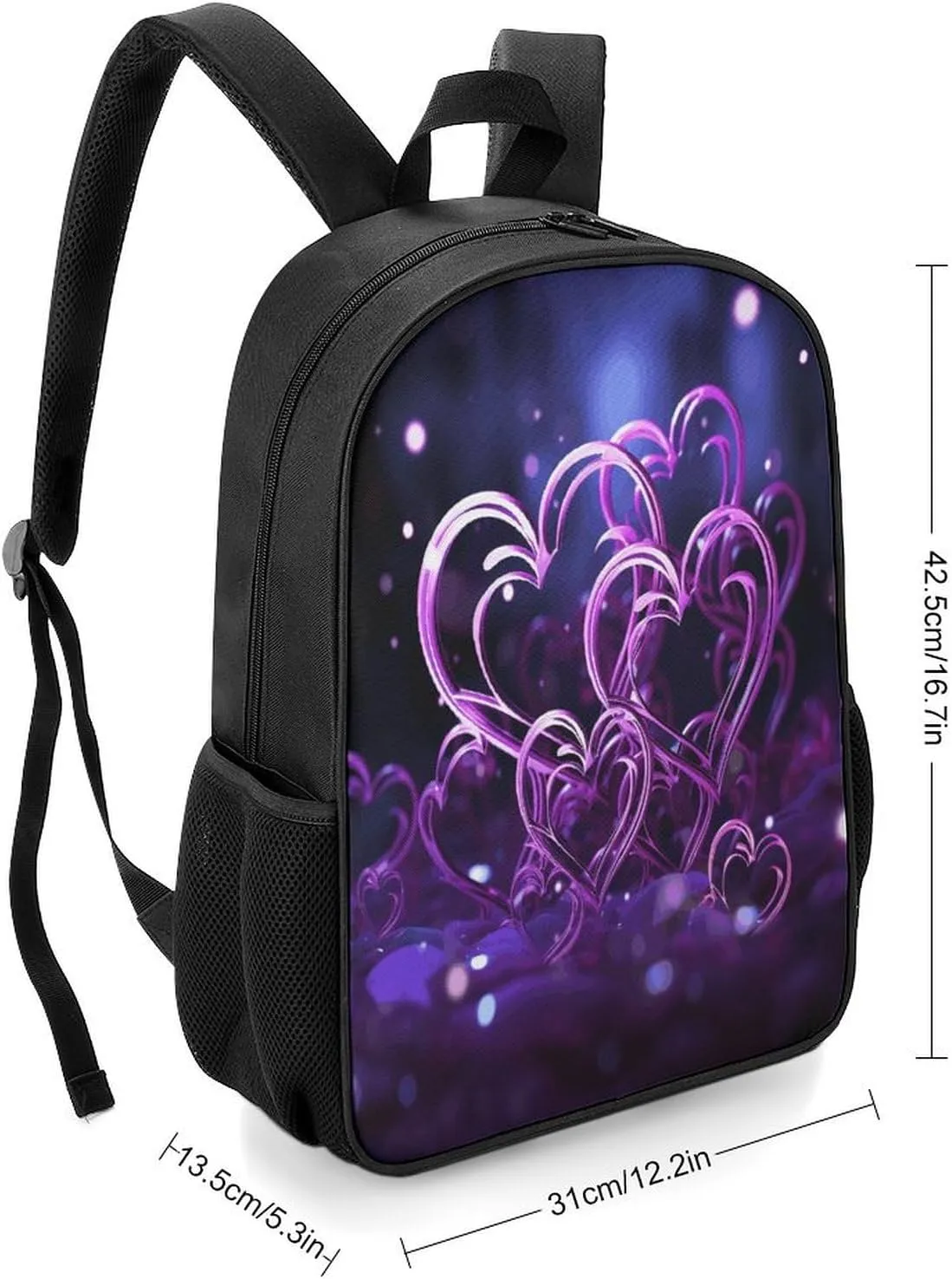 Lightweight Backpacks Cute Travel Bag Durable Fashional Purple Hearts Printing Small Travel Backpack For Women & Men