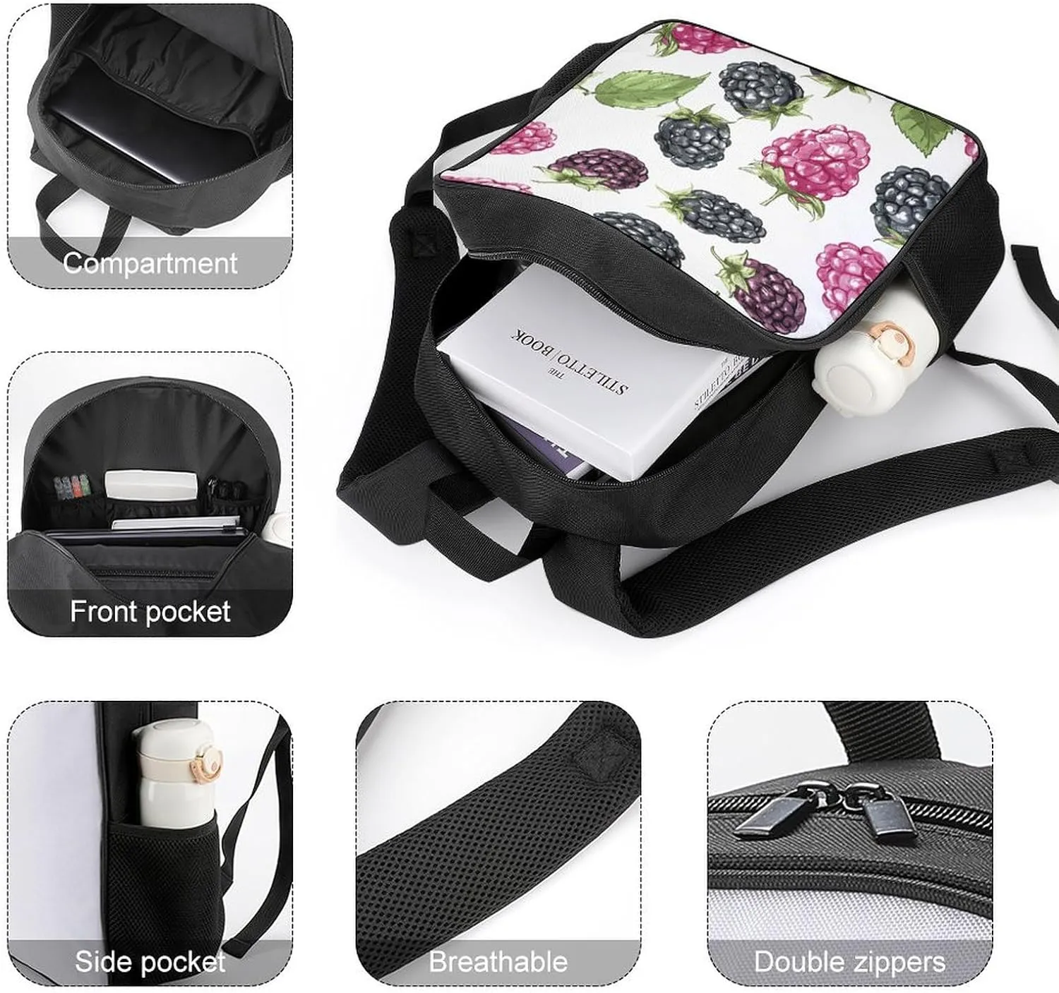 Lightweight Backpacks Cute Travel Bag Durable Fruit Pattern Printing Small Travel Backpack For Women & Men