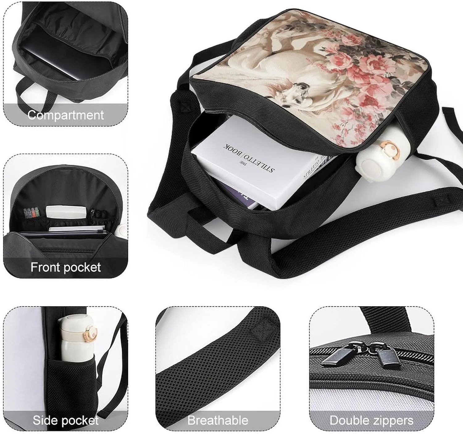 Lightweight Backpacks Cute Travel Bag Durable Horse Image Printing Small Travel Backpack For Women & Men
