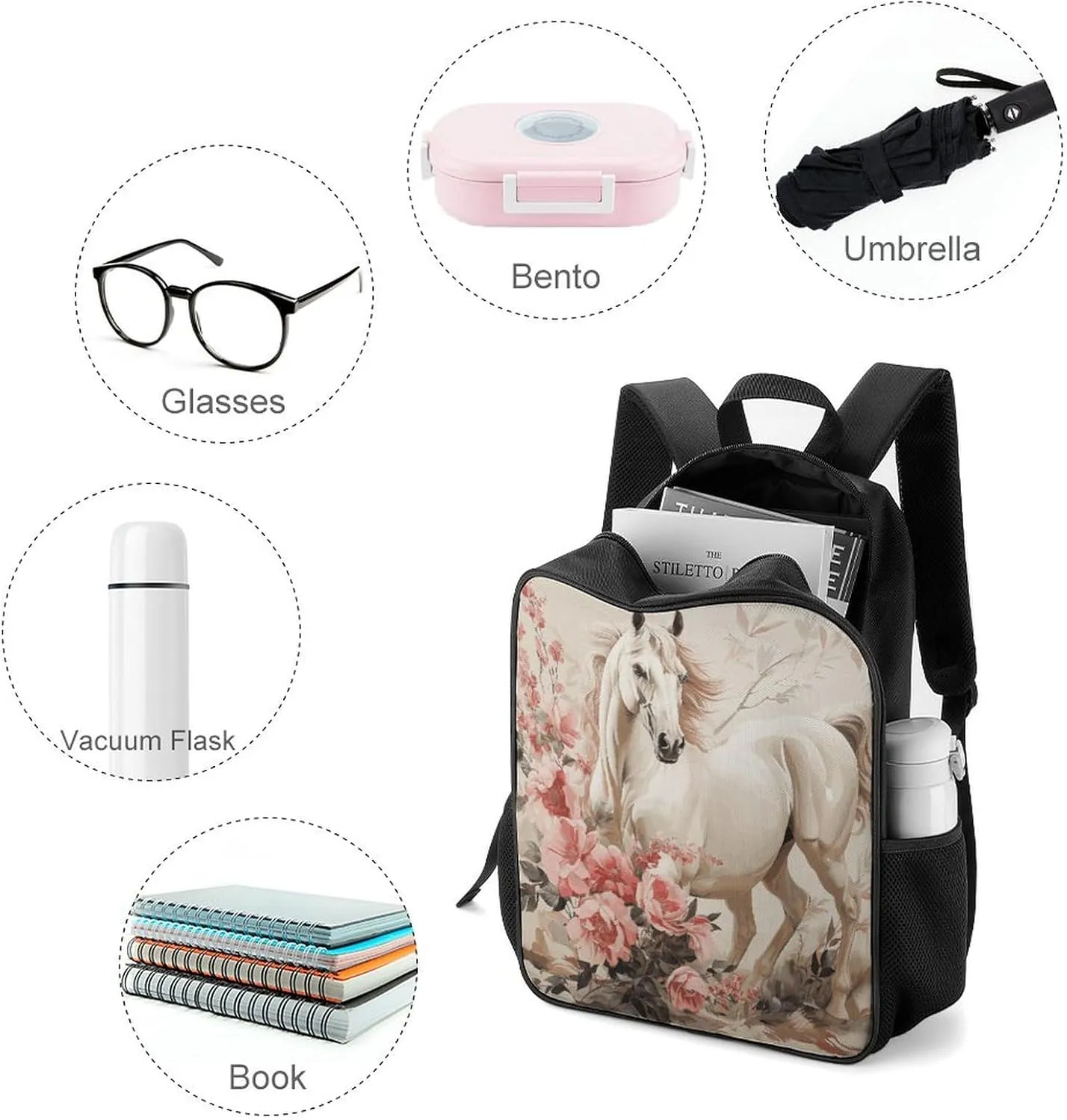 Lightweight Backpacks Cute Travel Bag Durable Horse Image Printing Small Travel Backpack For Women & Men