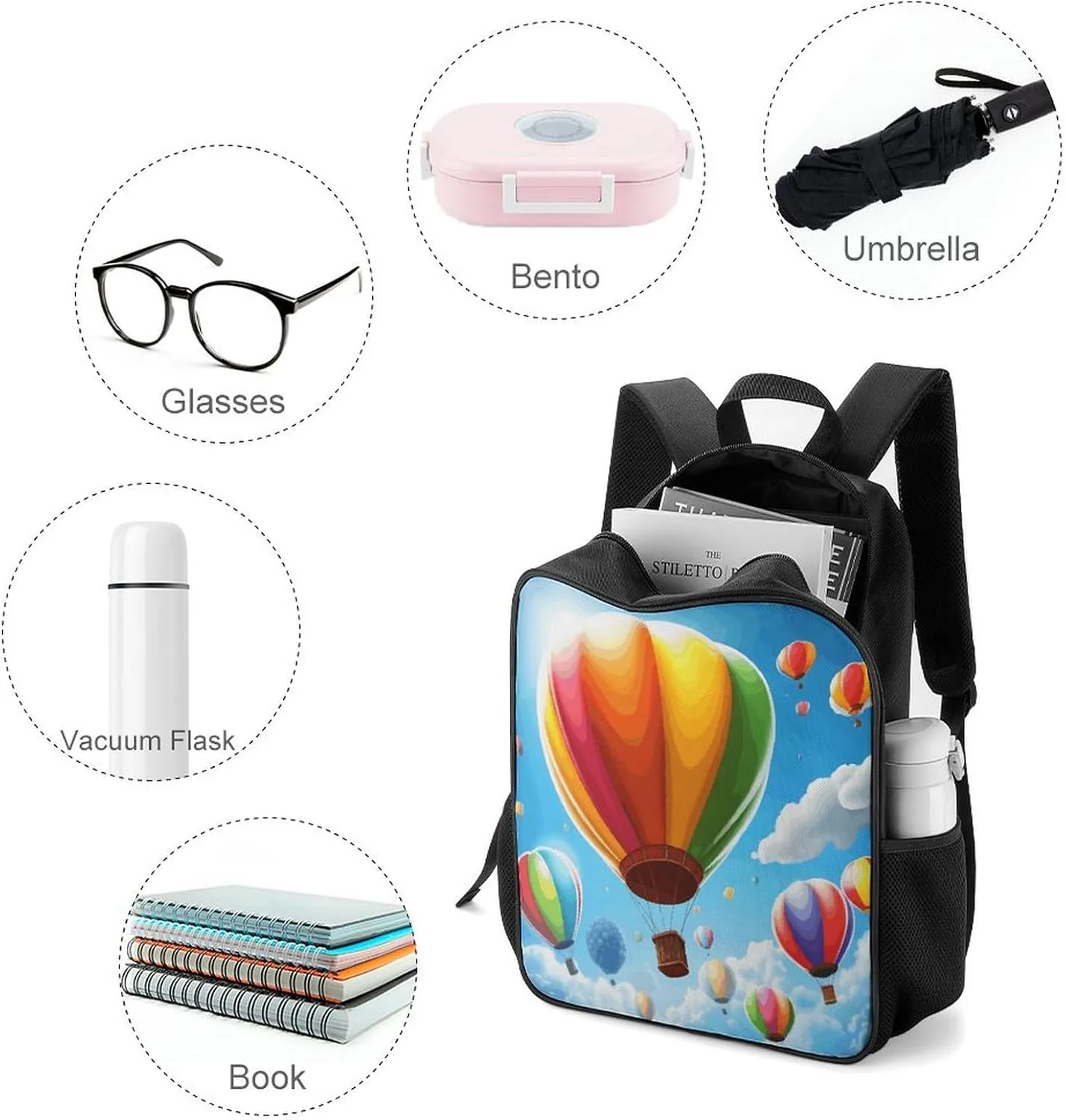 Lightweight Backpacks Cute Travel Bag Durable Hot Air Balloon Pattern Printing Small Travel Backpack For Women & Men