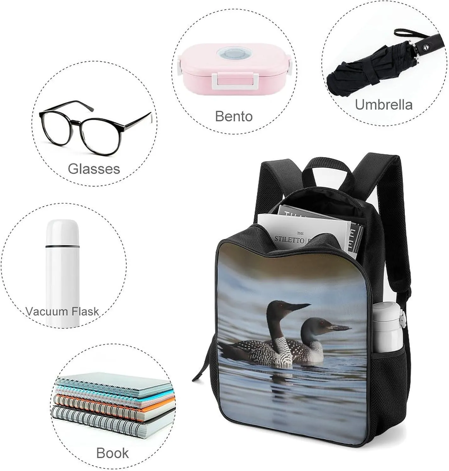 Lightweight Backpacks Cute Travel Bag Durable Loon Birds Printing Small Travel Backpack For Women & Men