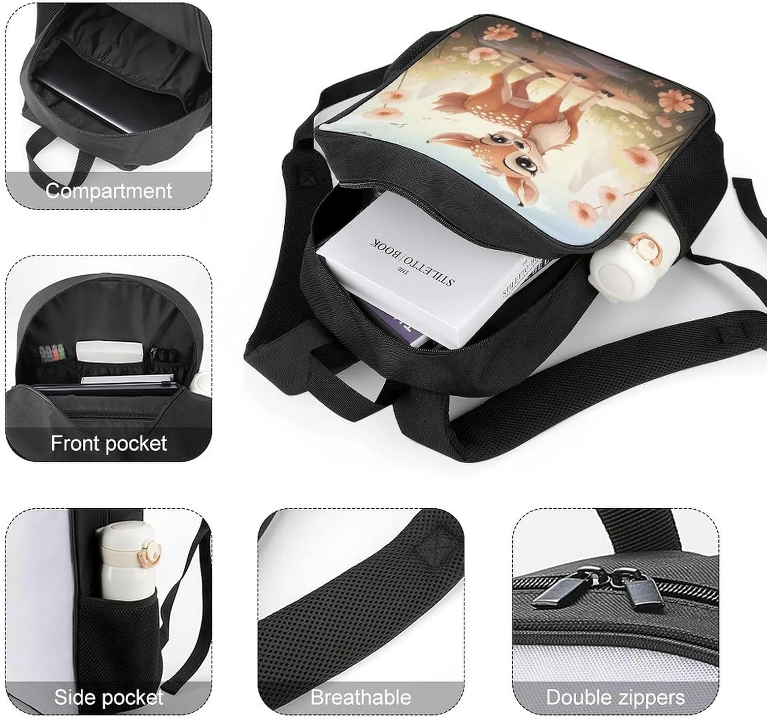 Lightweight Backpacks Cute Travel Bag Durable Lovely Deer Printing Small Travel Backpack For Women & Men