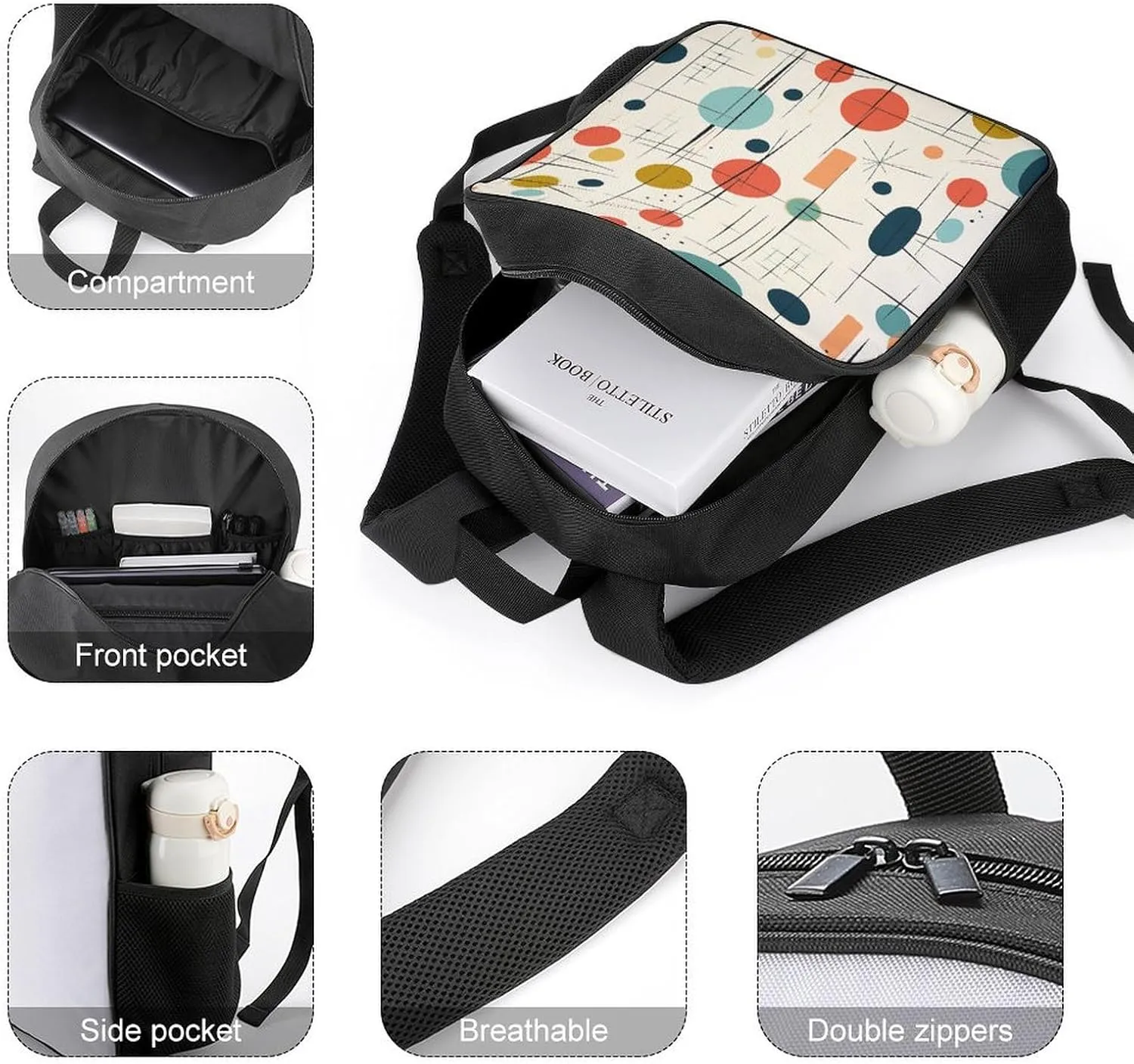 Lightweight Backpacks Cute Travel Bag Durable Modern Mid Century Printing Small Travel Backpack For Women & Men