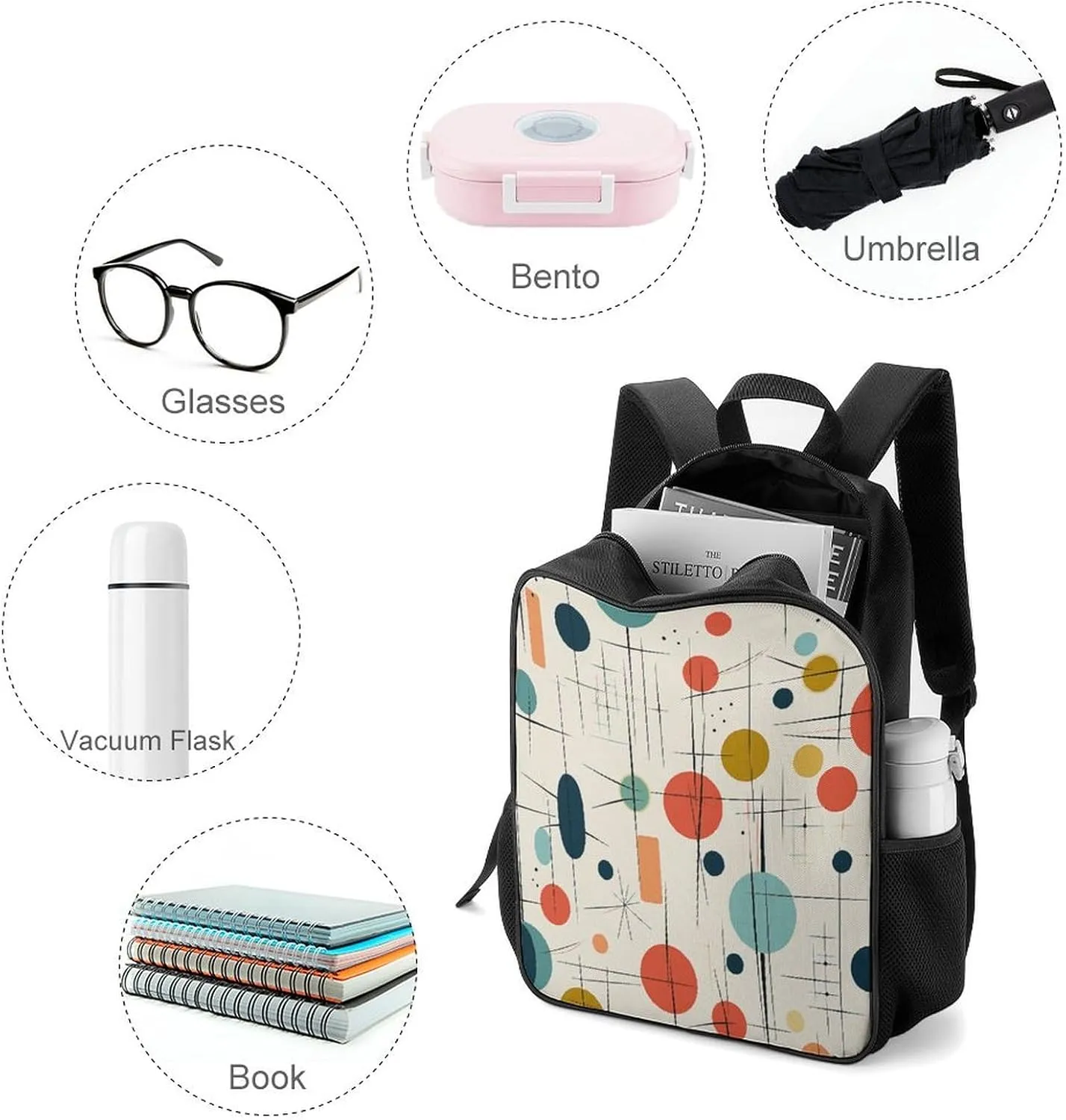 Lightweight Backpacks Cute Travel Bag Durable Modern Mid Century Printing Small Travel Backpack For Women & Men