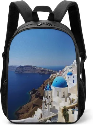 Lightweight Backpacks Cute Travel Bag Durable Santorini Island Sea View Printing Small Travel Backpack For Women & Men
