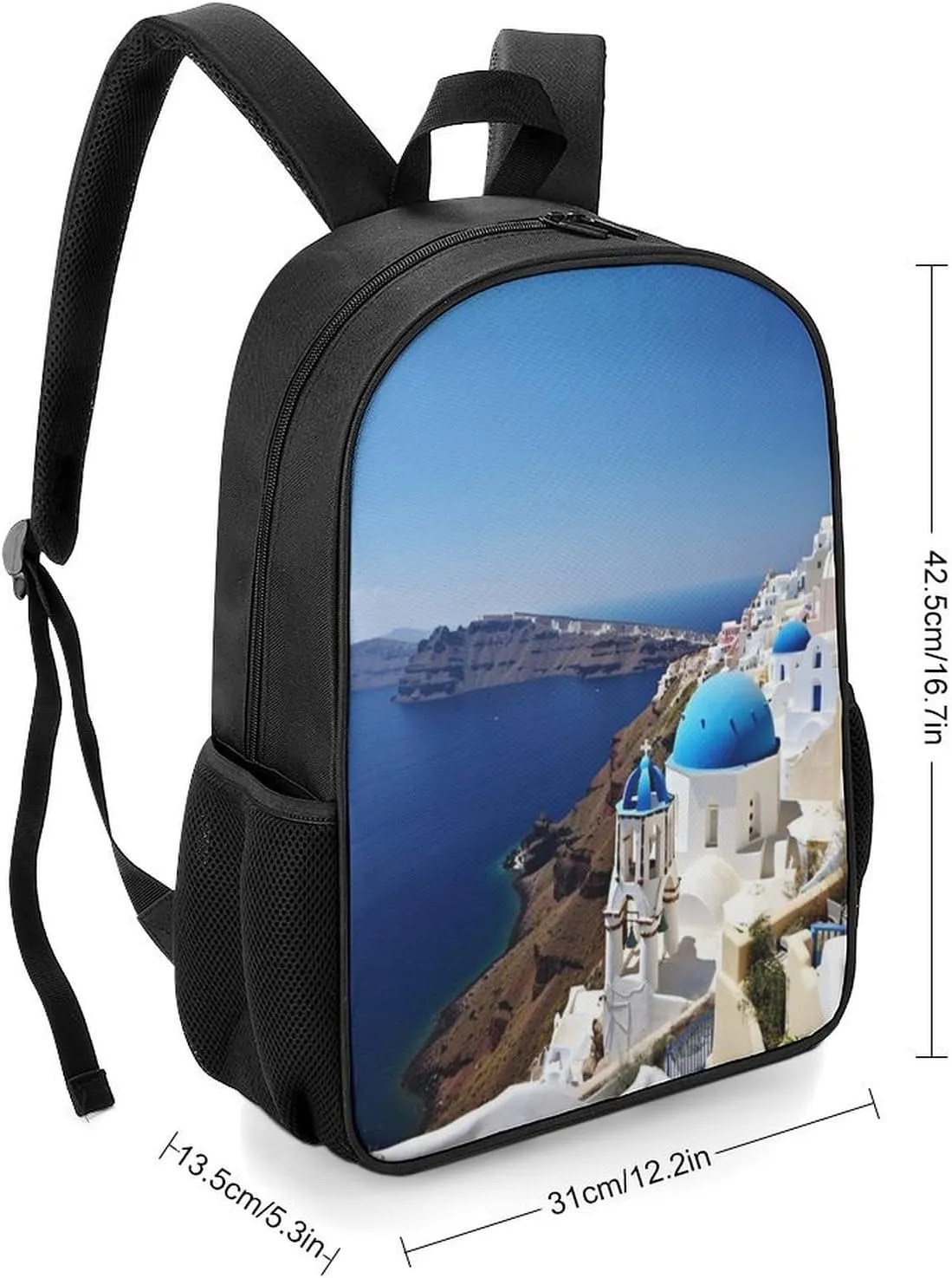 Lightweight Backpacks Cute Travel Bag Durable Santorini Island Sea View Printing Small Travel Backpack For Women & Men