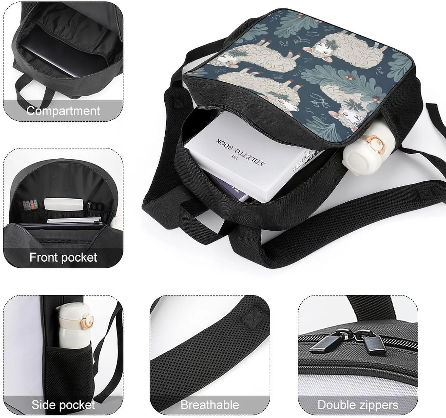 Lightweight Backpacks Cute Travel Bag Durable Sheep And Holly Tree Printing Small Travel Backpack For Women & Men