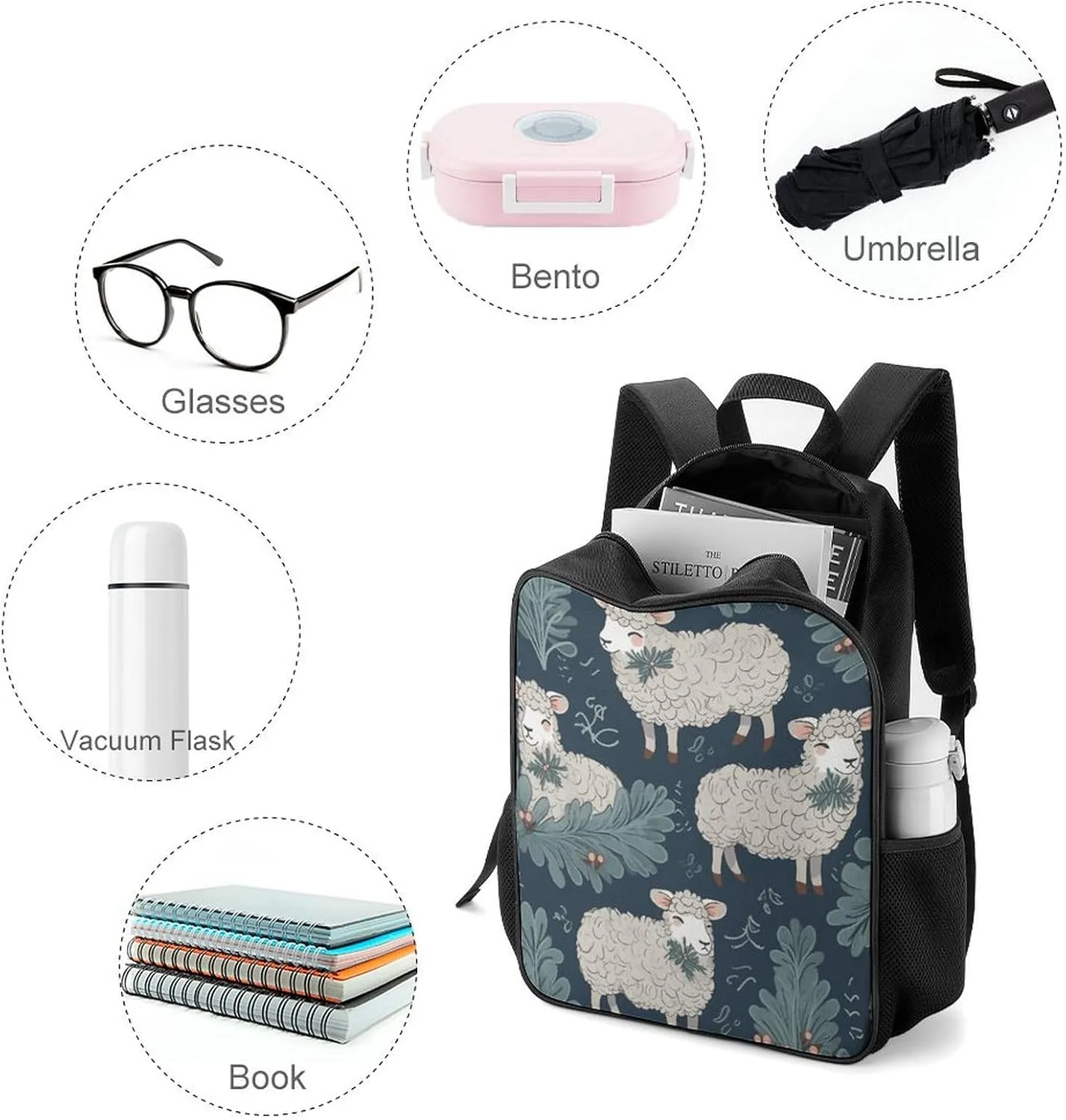 Lightweight Backpacks Cute Travel Bag Durable Sheep And Holly Tree Printing Small Travel Backpack For Women & Men