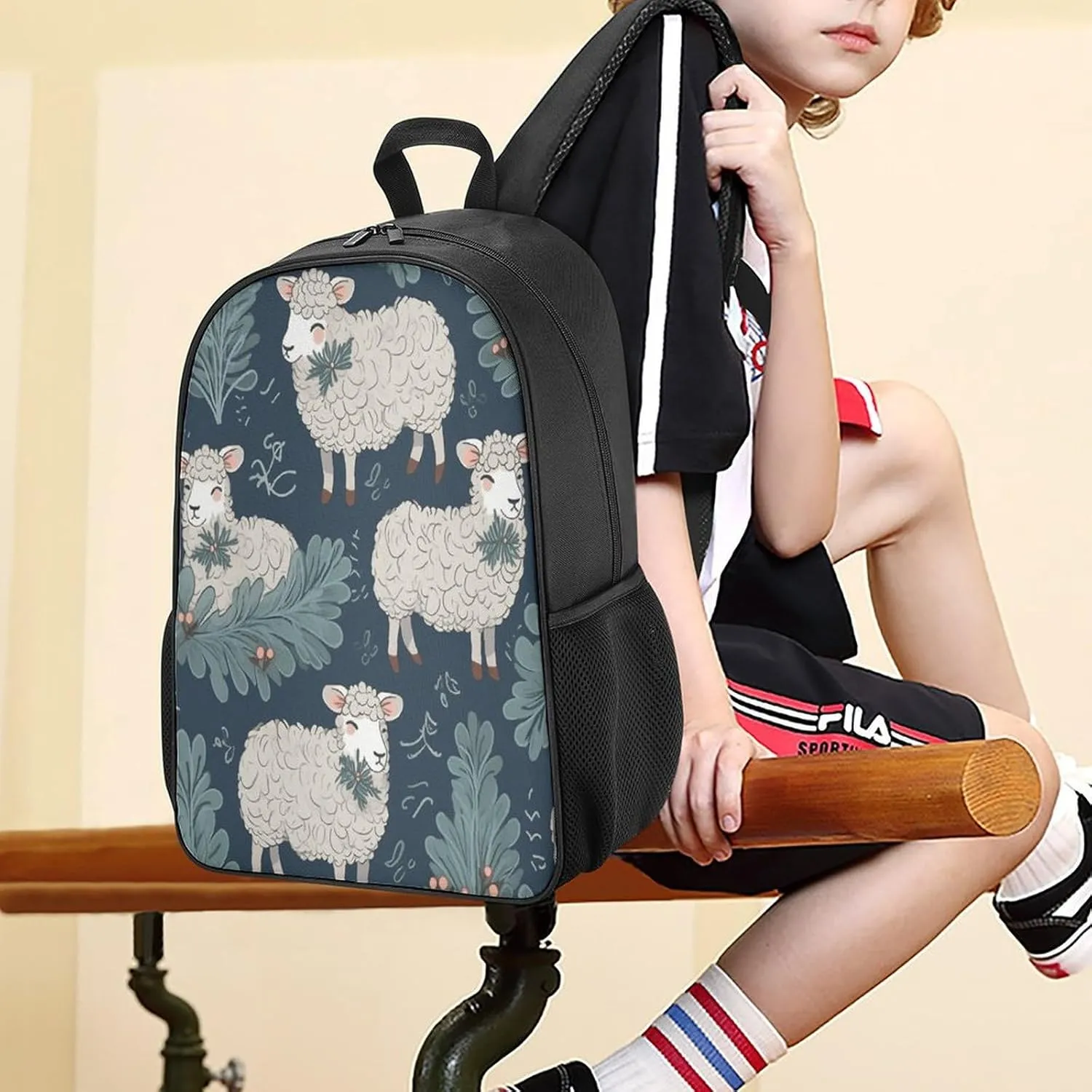 Lightweight Backpacks Cute Travel Bag Durable Sheep And Holly Tree Printing Small Travel Backpack For Women & Men