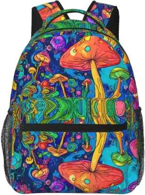 Lightweight Daypack Backpack for Sports Travel Running - Large Capacity Multipurpose Anti-Theft Bookbag, Colorful Glowing Mushrooms Psychedelic Art Laptop Backpack Daypack