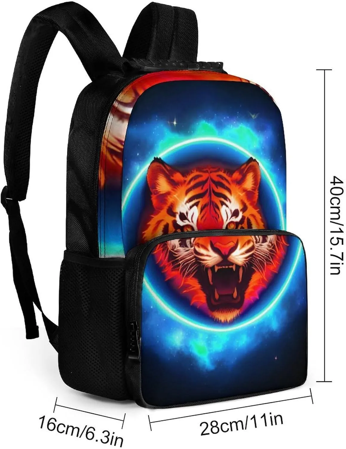 Lightweight Daypack Backpack for Sports Travel Running - Large Capacity Multipurpose Anti-Theft Bookbag, Space Tiger Psychedelic Blue Fire Art Laptop Backpack Daypack