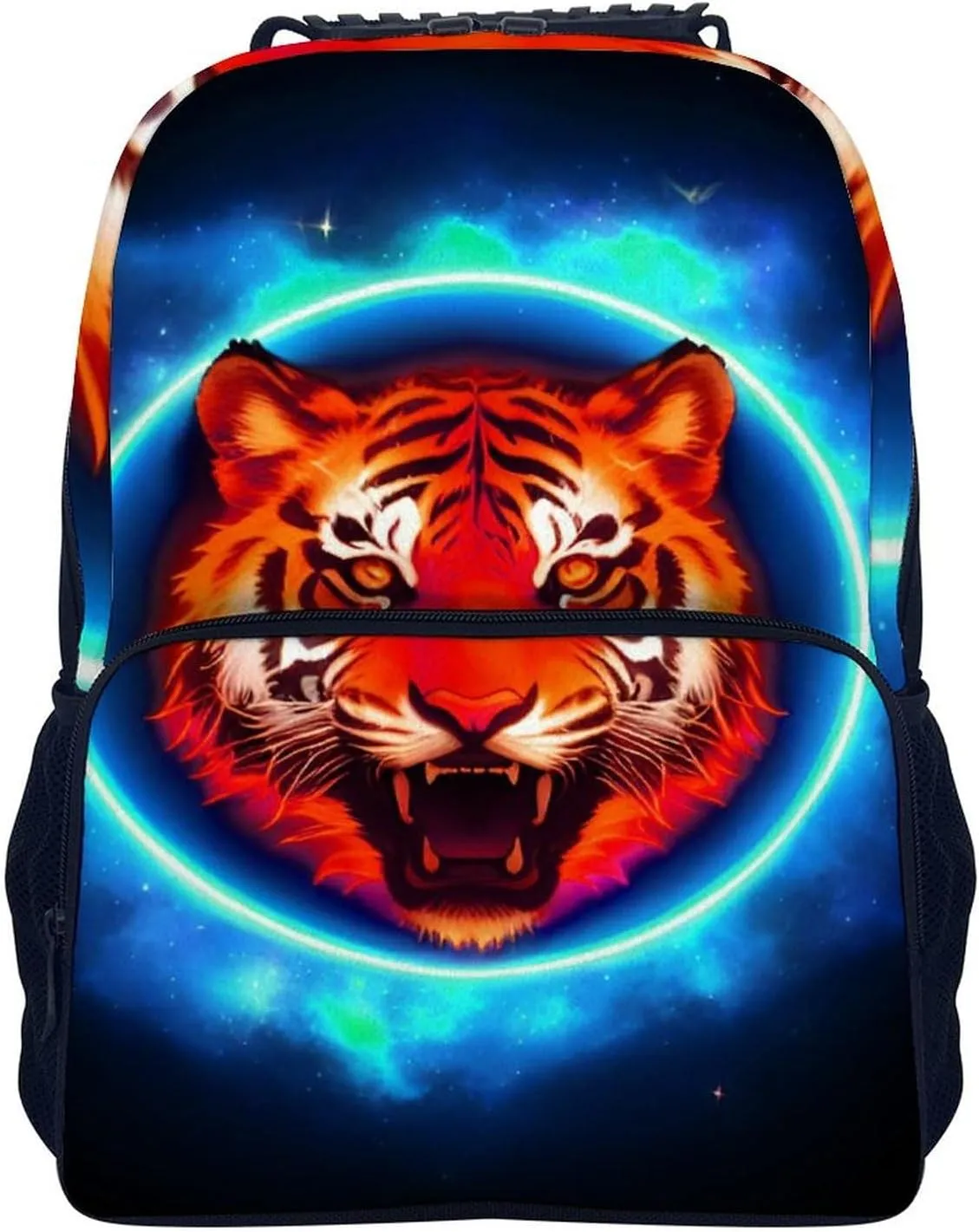 Lightweight Daypack Backpack for Sports Travel Running - Large Capacity Multipurpose Anti-Theft Bookbag, Space Tiger Psychedelic Blue Fire Art Laptop Backpack Daypack