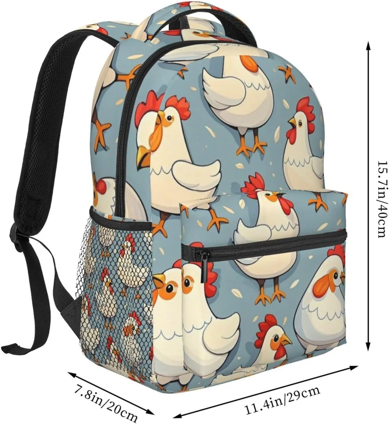 Lightweight Daypack for Camping Business Walking Cycling - Large Capacity Anti-Theft Multipurpose Bookbag, White Chicken Rooster Art Gym Outdoor Hiking Backpack