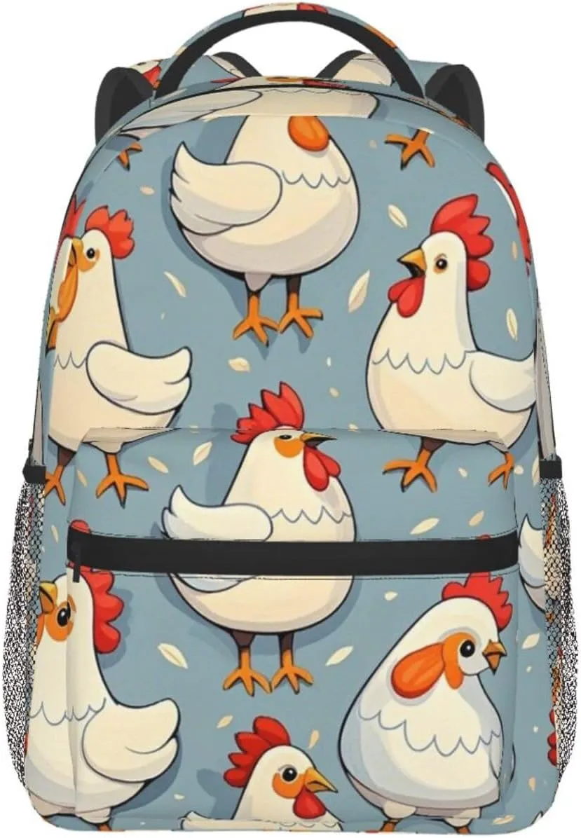Lightweight Daypack for Camping Business Walking Cycling - Large Capacity Anti-Theft Multipurpose Bookbag, White Chicken Rooster Art Gym Outdoor Hiking Backpack