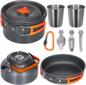 Lightweight Folding Camping Cookware Set for Picnic Hiking, Sturdy Outdoor Tableware Kit with Carry Bag